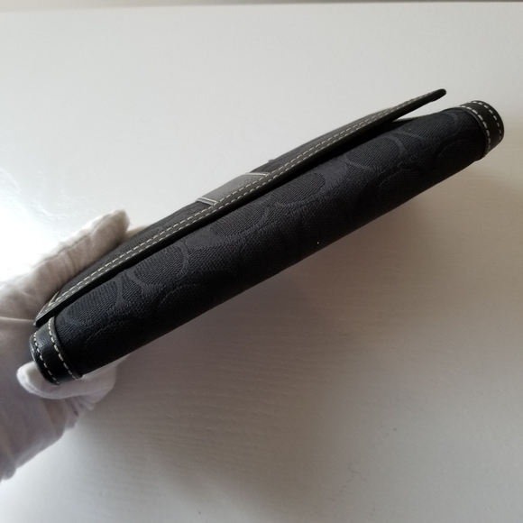 Coach Signature Jacquard Leather Tri-Fold Wallet With Checkbook Cover - Picture 6 of 11